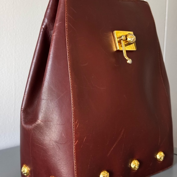Rare Vintage Ferragamo Leather Bag Studded Gold Hardware Italy - Picture 8 of 12